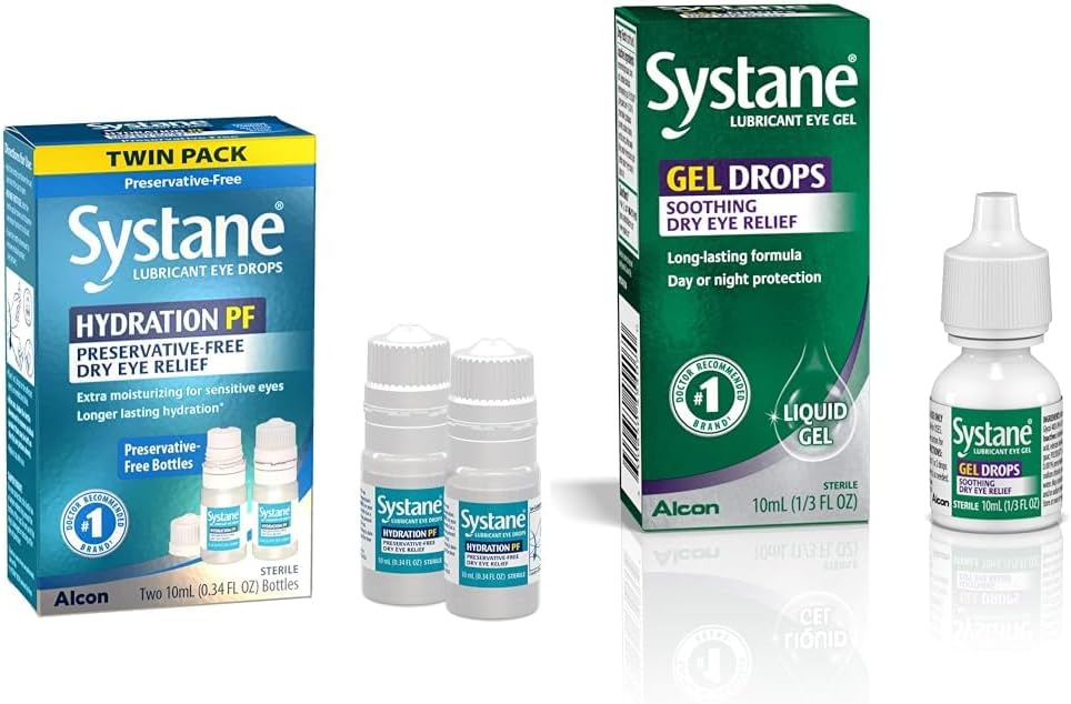 Systane Hydration Multi-Dose Preservative-Free Eye Drops Dry Eye Relief Twin Pack (2x10ml) & Lubricante Eye Gel Drops, 10-mL (Packaging May Vary)