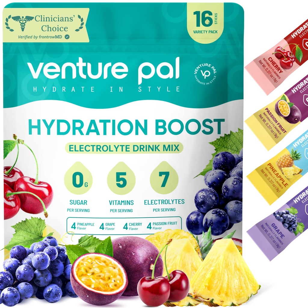 Venture Pal Sugar Free Electrolyte Powder Packets - Liquid Daily IV Drink Mix for Rapid Hydration & Party Recovery (Rápido Hydration & Party Recovery) 5 Vitaminas e 7 Eletrolitos Keto Friendly