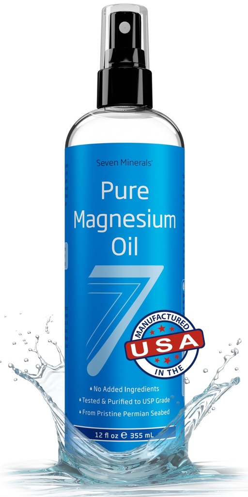 Sete Mineral Puro Pulverização de Óleo de Magnésio, Grande 12 onças, Grau USP, Força Extra, para Pés, Sono, Dor Muscular & Cãibras - Minado nos EUA