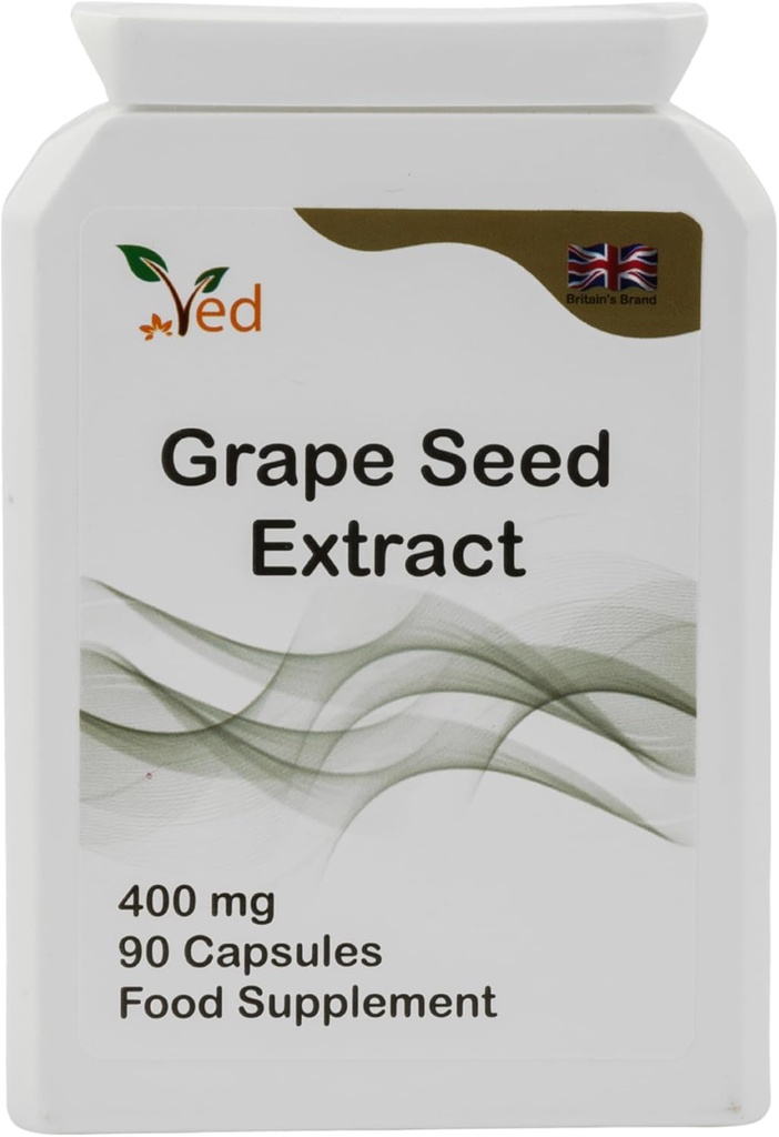 Ved OPC Grape Extract Cápsulas, Mín. 95% Oligomérico Proantocianidins, 400 mg 90 Vegan Cápsula (3 meses de fornecimento)
