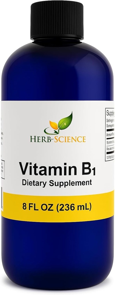 Vitamina líquida B1 Drops - Suplemento diário de tiamina para apoiar a digestão, sistema nervoso, saúde do coração, alívio do estresse, impulsionador de energia natural - 500% DV, 288 Servings por garrafa - 8 fl. oz