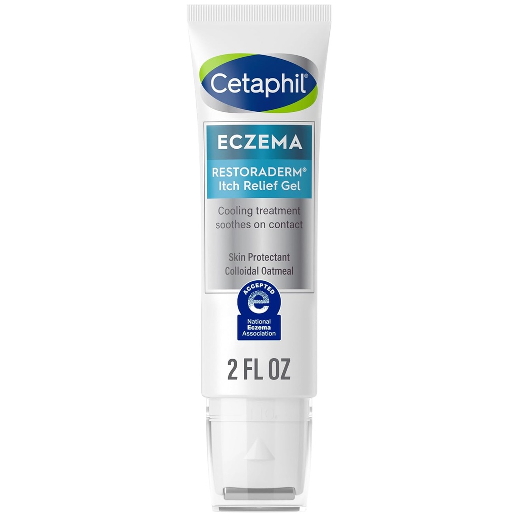 CETAPHIL ECZEMA RESTORADERM Itch Relief Gel, para a pele de Eczema Prone, 2 fl oz, acalma instantaneamente, 12 horas de alívio de coceira, 0,5% protetor da pele farinha de aveia coloidal, esteróide livre