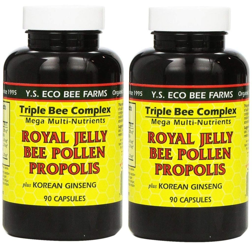 YS Eco Bee Farms, Royal Jelly Bee Pollen Propolis plus Korean Ginseng, 90 Cápsulas (2Pack)