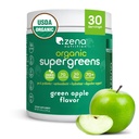 Zena Nutrição Orgânico Super Verdes Pó, 70+ Superalimentos, 0 Açúcar, Fibra 3G, espirulina, chlorela, cogumelos, prebióticos/probióticos, Enzimas Digestivas para Gut Saúde, Apple Verde, 30 Servings