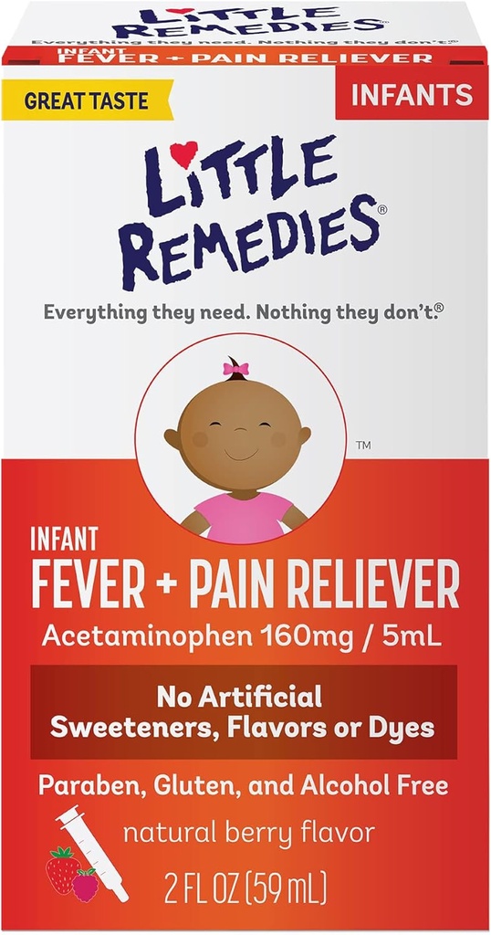 Pequenos remédios Medicina do bebê, febre infantil e alívio da dor com acetaminofeno, sabor de Berry, 2 Fl Oz