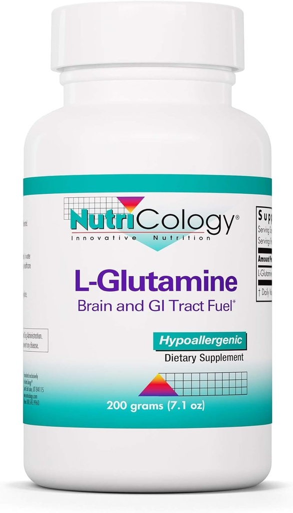 Nutricologia L-Glutamina Pó - Gut Saúde para homens e mulheres, Aminoácido de forma gratuita, Puro, 4.7g Suplemento - 7.1 Onça