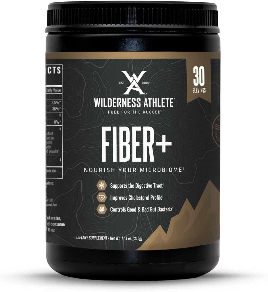 Wilderness Atleta fibra +   □ Suplemento de fibra solúvel e insolúvel para mulheres e homens - pó de fibra prebiótico para suporte digestivo - mistura de bebida diária - pó dietético sem sabor