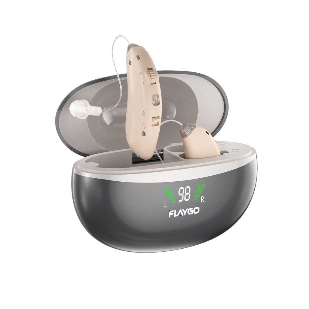 Aparelhos auditivos recarregáveis para perda auditiva de idosos (não amplificador) - última 16-Canal digital OTC Hearing Aid com cancelamento inteligente do ruído, bateria de longa duração de 5 dias, materiais de graduação médica, confortável e antiderrapante para desgaste seguro, bege