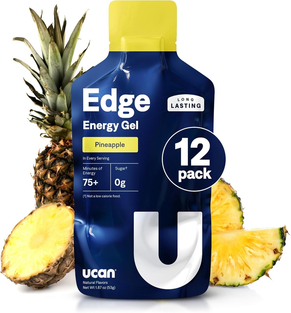 UCAN Edge Energy Gel Shots, Abacaxi (12, 1.87 Ounce Packets) para a corrida, Treinamento, Treino, Fitness, Ciclismo, Crossfit, Sugar-Free, Vegan, & Keto Friendly Energy Supplement