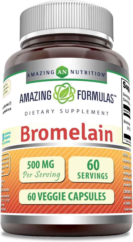Fórmulas surpreendentes Bromelain 500mg 2400 GDU, 60 Cápsulas Veggie □ Não-GMO □ Gluten Free □ Made in USA □ Ideal para Vegetarianos