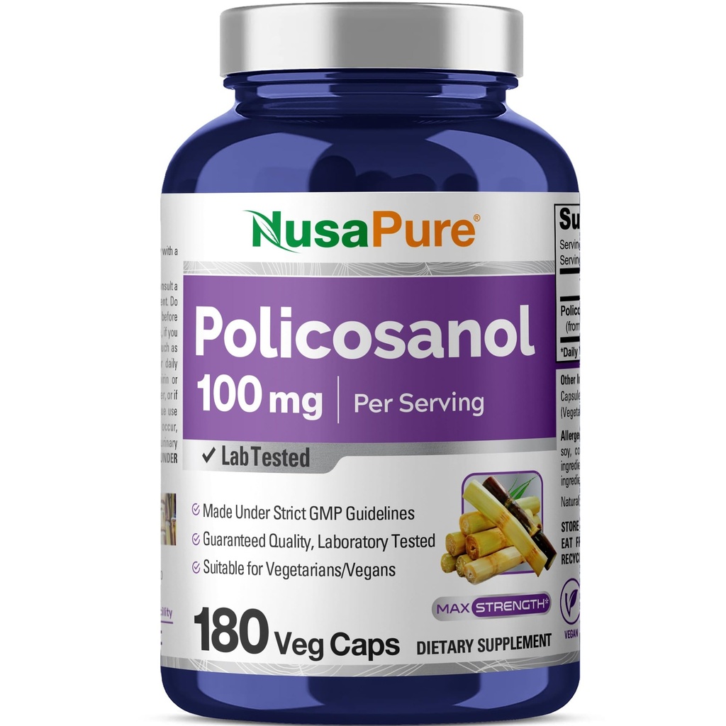 NusaPure Policosanol 100mg 180 Cápsulas Veggie (Vegan, Non-GMO)