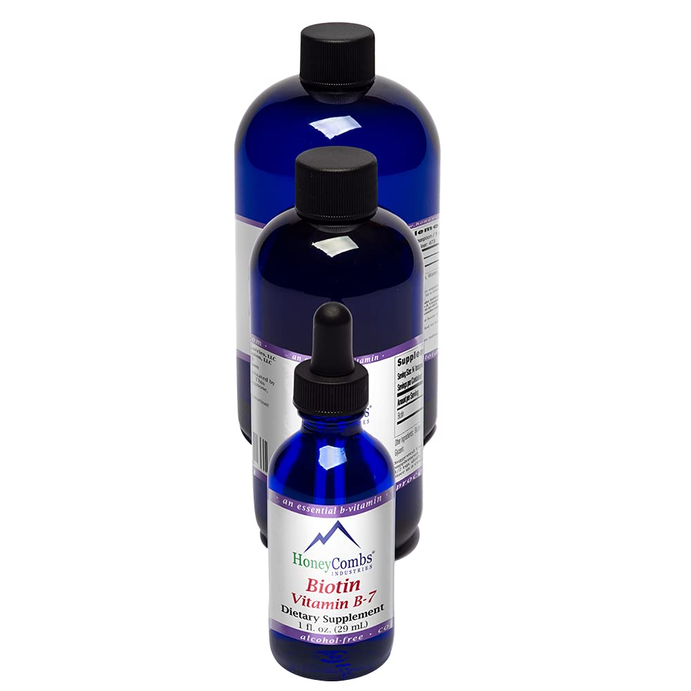HoneyCombs Vitamina B7 (Biotin) Drops – Líquido Biotina Cabelo, Pele, Pregos Suplemento – Digestão & Vitaminas capilares - Sem álcool, Não-GMO Vitamina Líquida para Cabelo Saudável, Pele e unhas, 8 Fl Oz.
