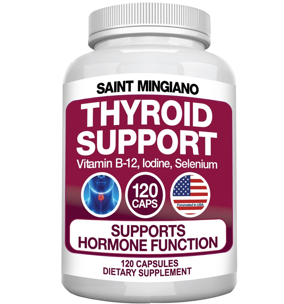 Suplemento de suporte da tireóide com cápsulas de iodo .120 para ajudar a massa corporal e melhorar a energia, cardiovascular, energia e foco Fórmula .. 14 Vitaminas naturais