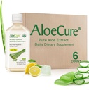 AloeCure USDA Organic Aloe Vera Juice Lemon Flavor - Made Within 12 Hours of Harvest - Natural Digestive Supplement for Balanced Stomach Acidity - Support Digestive and Imune Health, 6 Btls x 16.7oz