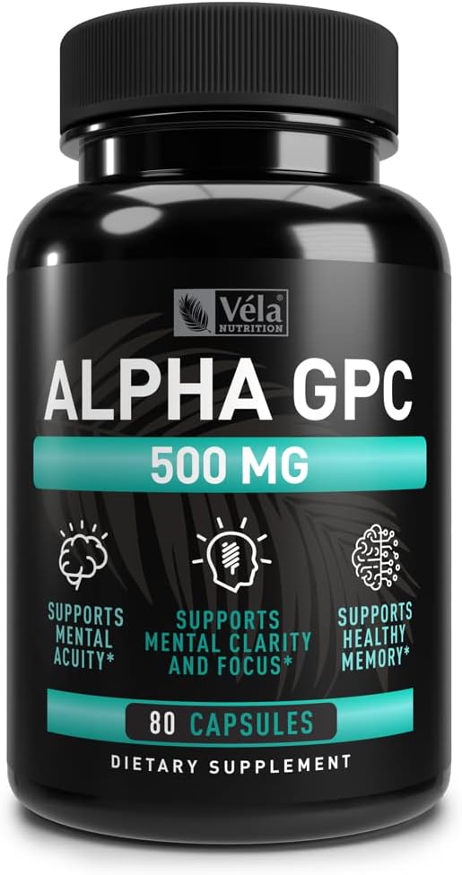 Alpha GPC 500mg Cápsulas de contagem de 80 Suporta Função Cognitiva Saudável Suporta Memória Saudável Positivo para Biodisponibilidade Optimal □ Não-GMO, 3a-Party Testado
