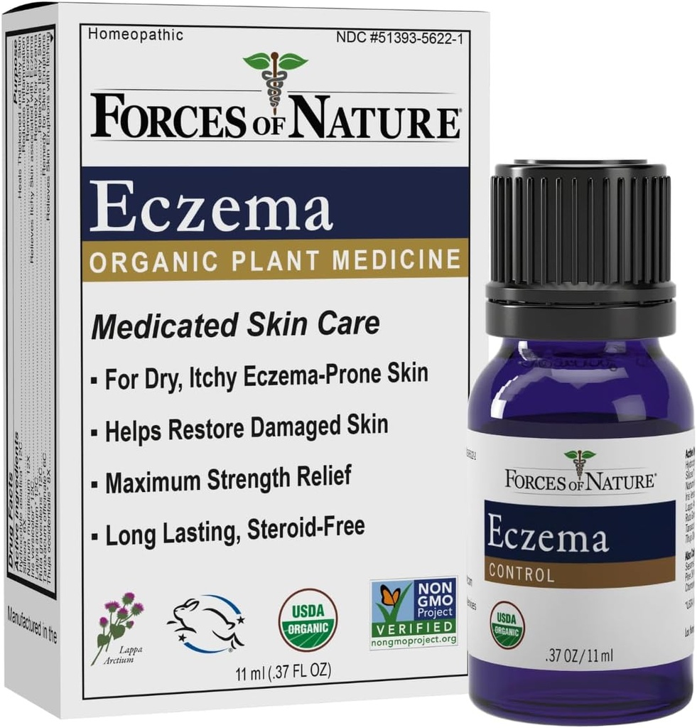 Forças da Natureza Eczema Controle, Sensitivo, Seco e Comichão alívio da pele, Esteróide-livre de cuidados da pele para Flare-Ups, Eczema Tratamento para Adultos, Medicina Orgânica Homeopática, Fast-Acting, 11ml (0,37 fl oz)