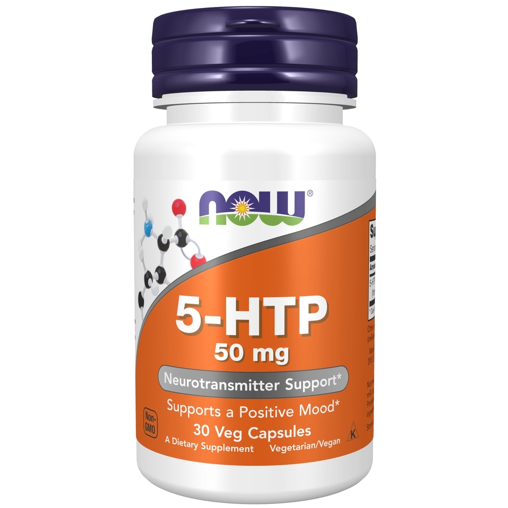 Now Foods Supplements, 5-HTP (5-hidroxitriptofano) 50 mg, Suporte para Neurotransmissores*, 30 Cápsulas Veg