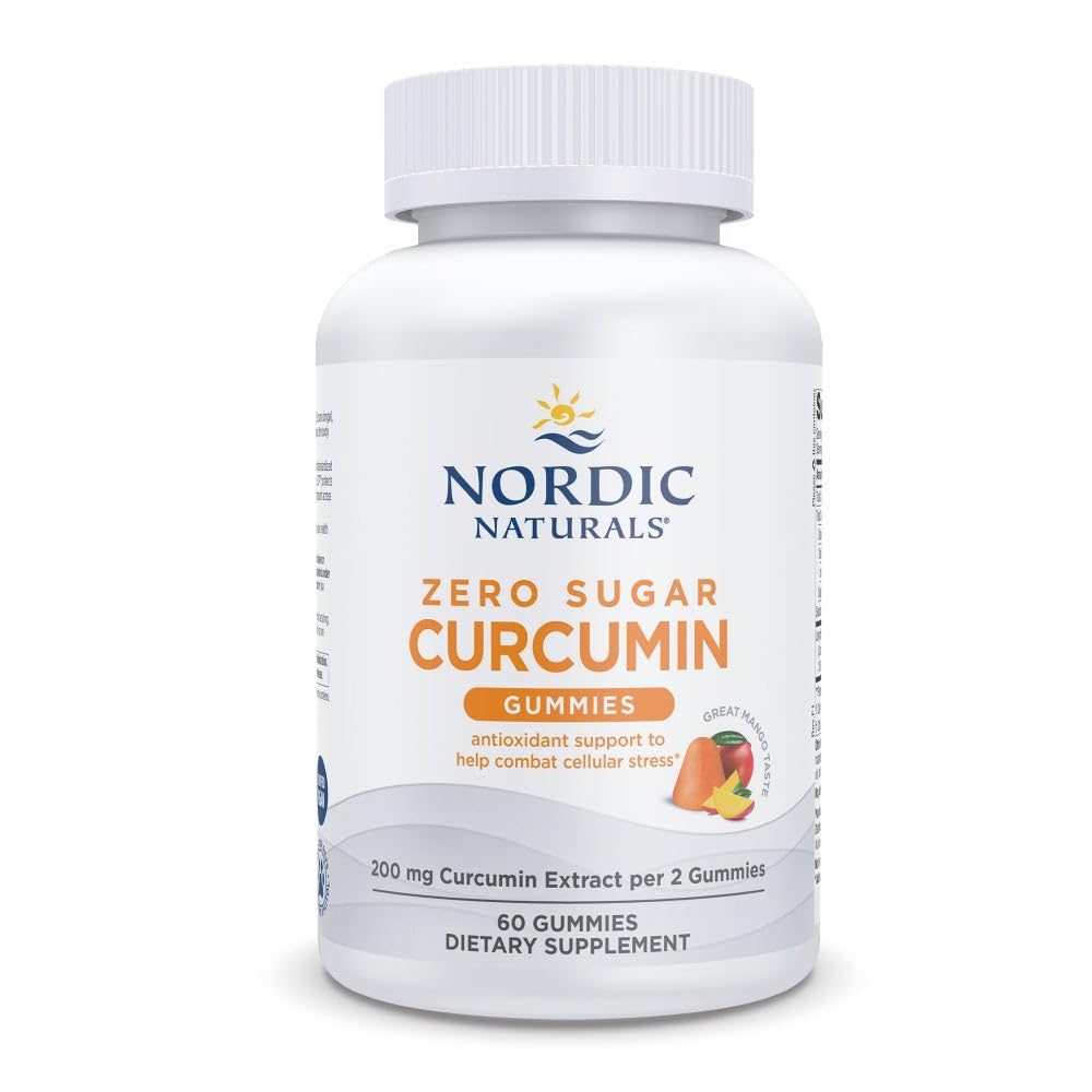Naturals nórdicos Zero açúcar pastilhas de curcumina, manga - 60 chicletes - 200 mg extrato de curcumina otimizado - Grande gosto - Apoio antioxidante, equilíbrio metabólico saudável - Não-GMO, Vegan - 30 Servings