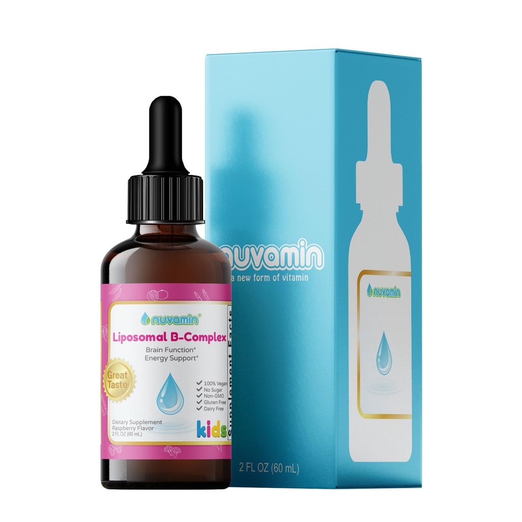 Nuvamin – Lipossômico Líquido B-Complex Drops para Crianças Criança e Adultos, 2Fl.Oz (60ml), 120 Serviço Diário. B1, B2, B3, B5, B6, B7, B9, B12. Bom gosto - Natural - Alta Absorção, Framboesa Flavor
