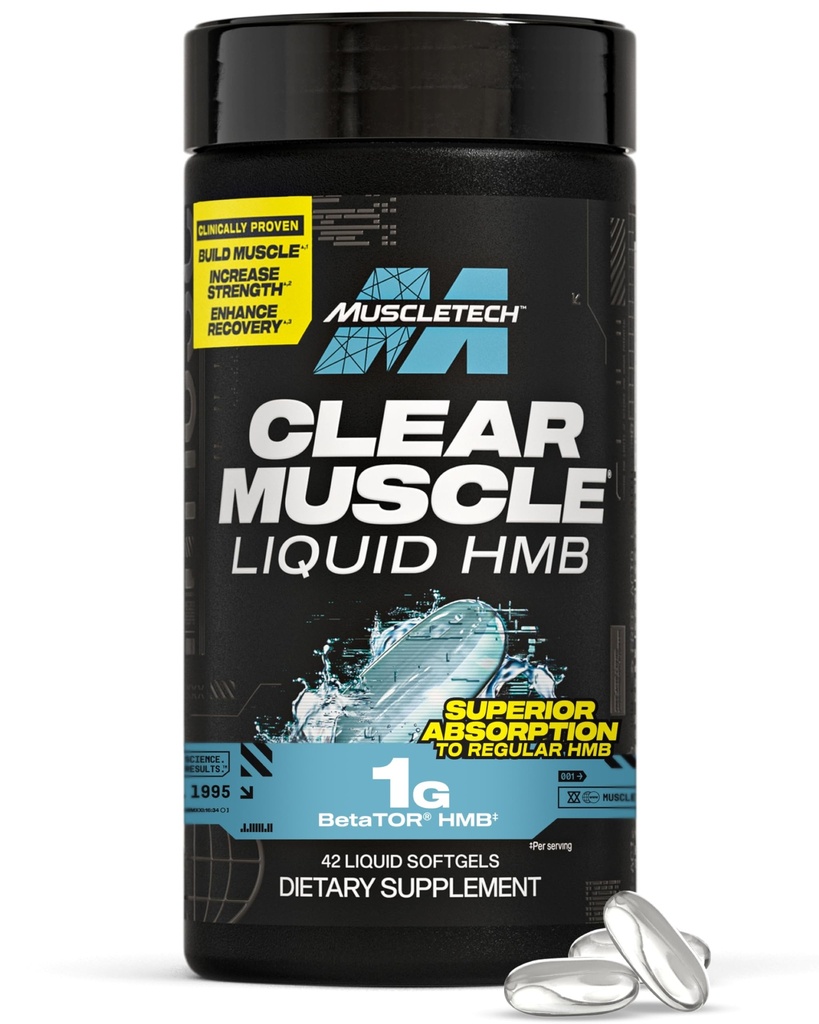 Muscletech HMB Supplements 1000mg, Clear Muscle (42 Liquid Softgels) - Maior grau HMB para Lean Muscle & Recovery-HMB Free Acid Muscle Supplement-Ajuda Diminuir a Discriminação Múscular - Embalagem Maio Vary