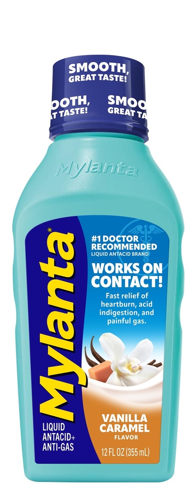 Mylanta Azia e alívio de gás, Antiácido Líquido, Vanilla Caramel Sabor, 12 Onça Fluída