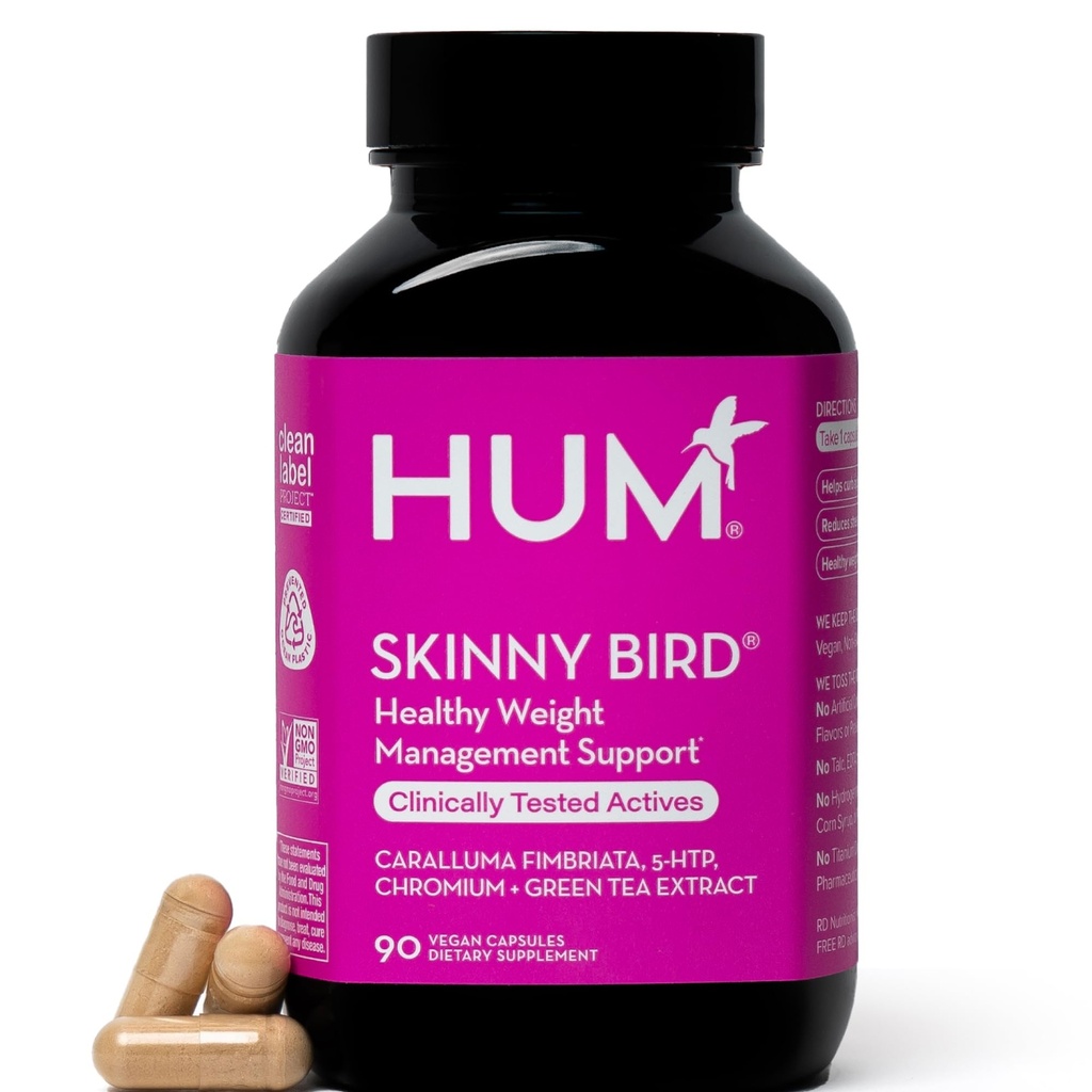 HUM Skinny Bird Green Tea Extract Appetite Suporte para Mulheres com 5HTP, Chromium, Caralluma Fimbriata, Gluten Free e Vegan, Green Tea Extract Cápsulas Suplementos para Mulheres, 90 Cápsulas
