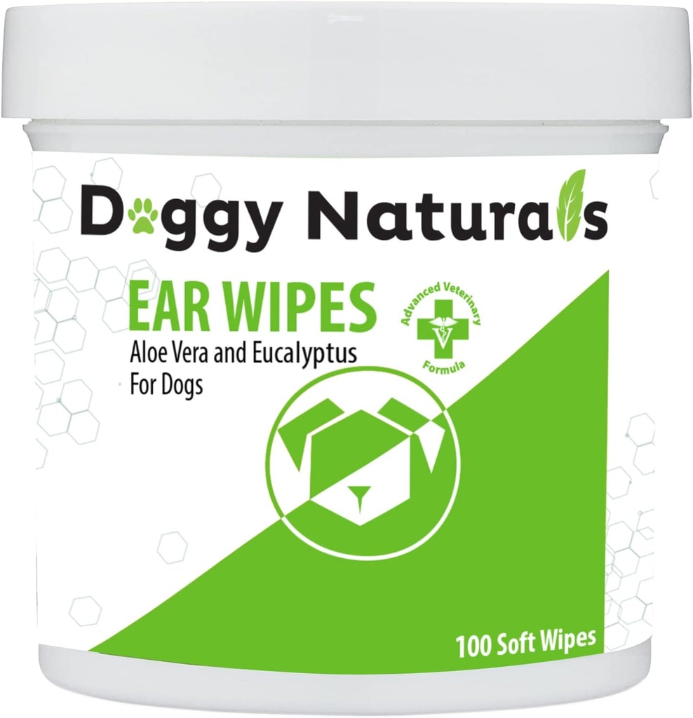 Limpador de Orelhas Cães com Aloe e Eucalyptus (100 Count) - Limpador Otic para Cães (Feito nos EUA) (100ct com Aloe & Eucalyptus)