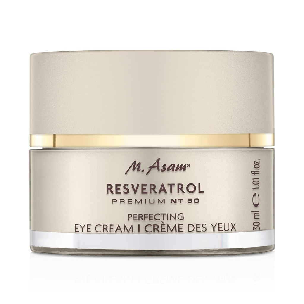 M. Asam Resveratrol Premium NT50 Perfecting Eye Cream – Anti-envelhecimento sob creme de olho com resveratrol e ácido hialurônico para suavizar rugas e linhas finas, fórmula vegan, 1,01 Fl Oz