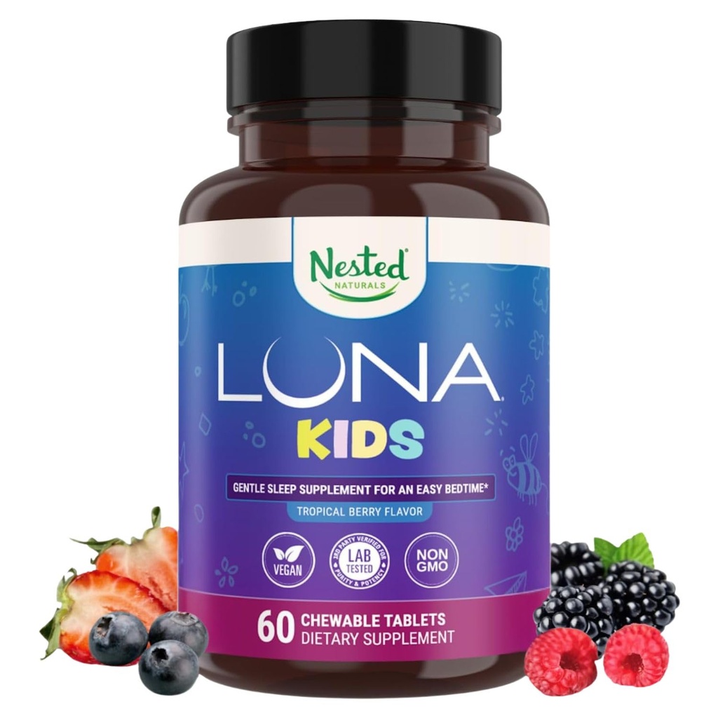 Crianças LUNA Tablets Sleep Aid para Crianças 4+ e Adultos Sensitivos Naturalmente Fonte Ingredientes 60 x Comprimidos Mastigáveis