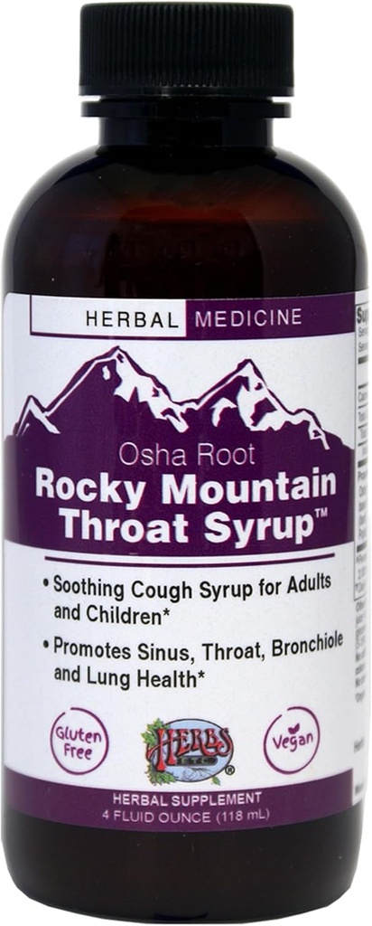 Ervas Etc. Xarope de garganta de montanha rochosa - Suporta bem-estar da garganta - calmante Lung Health Support - Suporta Sino, Garganta, Bronquiole & Lung Health - Gluten-Free & Vegan - 4 fl oz