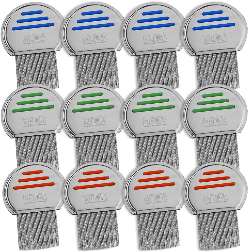 Lice Comb - (Pacote de 12) Tratamento de piolhos de cabeça que é individualmente embalado profissional de aço inoxidável Louse e Nit Combs remove ovos com pontas arredondadas para o conforto