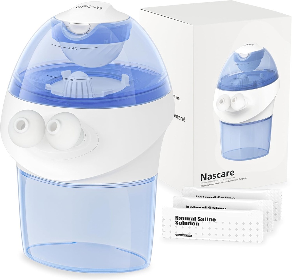 Sistema de Irrigação nasal opove, kit de lavagem sinusal com 1 limpador de nariz e 15 pacotes de sal, auto-limpação e coleta automática de resíduos, garrafa recarregável de lavagem sinusal para aliviar o desconforto nasal