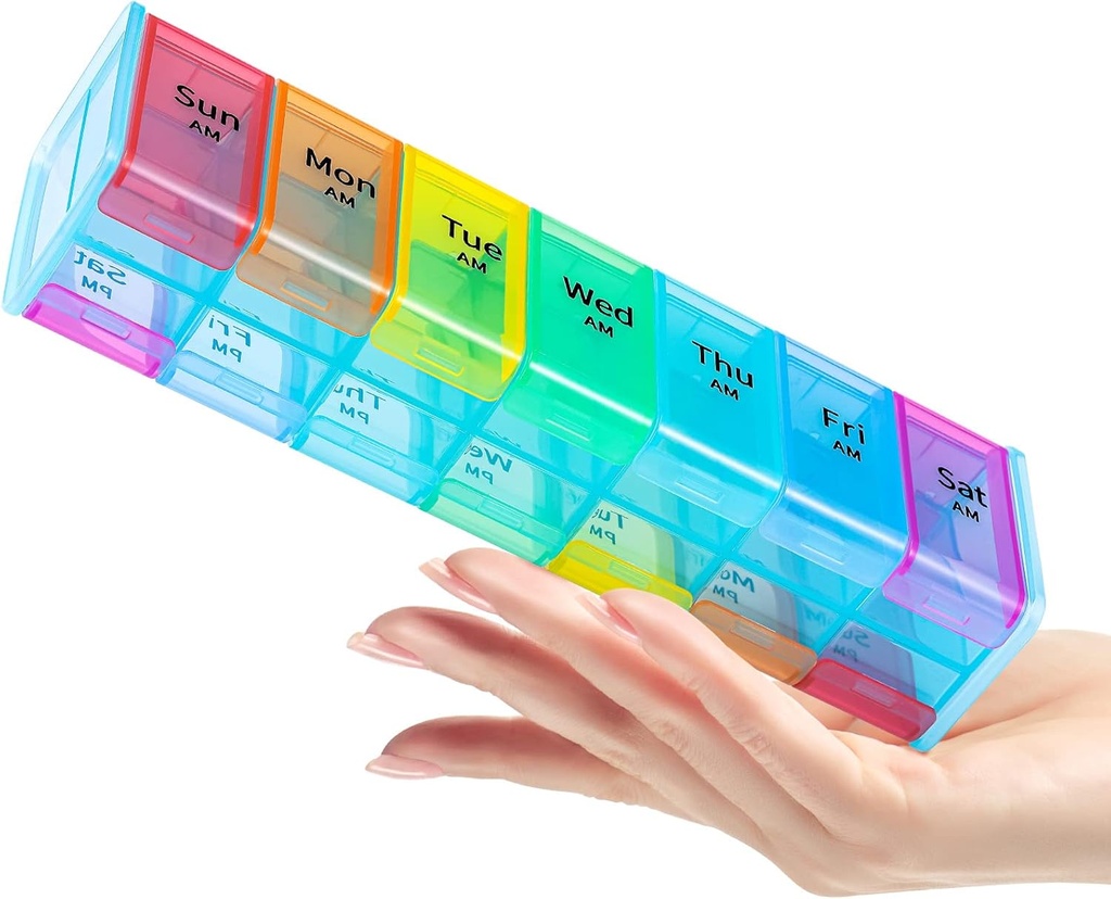 Organizador de Pílulas Extra Grande, 2 vezes por dia Organizador de Medicina Semanal Grande, Caixa de Pílulas 7 dias para segurar óleo de peixe diário, vitaminas, suplementos, recipiente de Pílula Jumbo com grande BPA Free Pill Holder