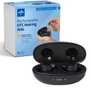 Medline Rechargeable OTC Hearing Aids, Preto, in-the-ear, 4 configurações ambientais, resistente à água, volume ajustável, leve a moderada perda auditiva, redução de ruído, Earbud Hearing Aids