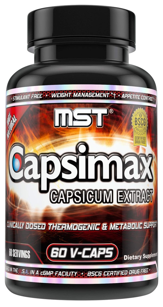 MST Capsimax Suplemento 100mg V Cápsulas, 60 Servings Clinicamente Dosed Weight Management, Thermogenic, Controle de apetite, Queimagem de calorias, Saúde Metabólica, Estimulante Livre.