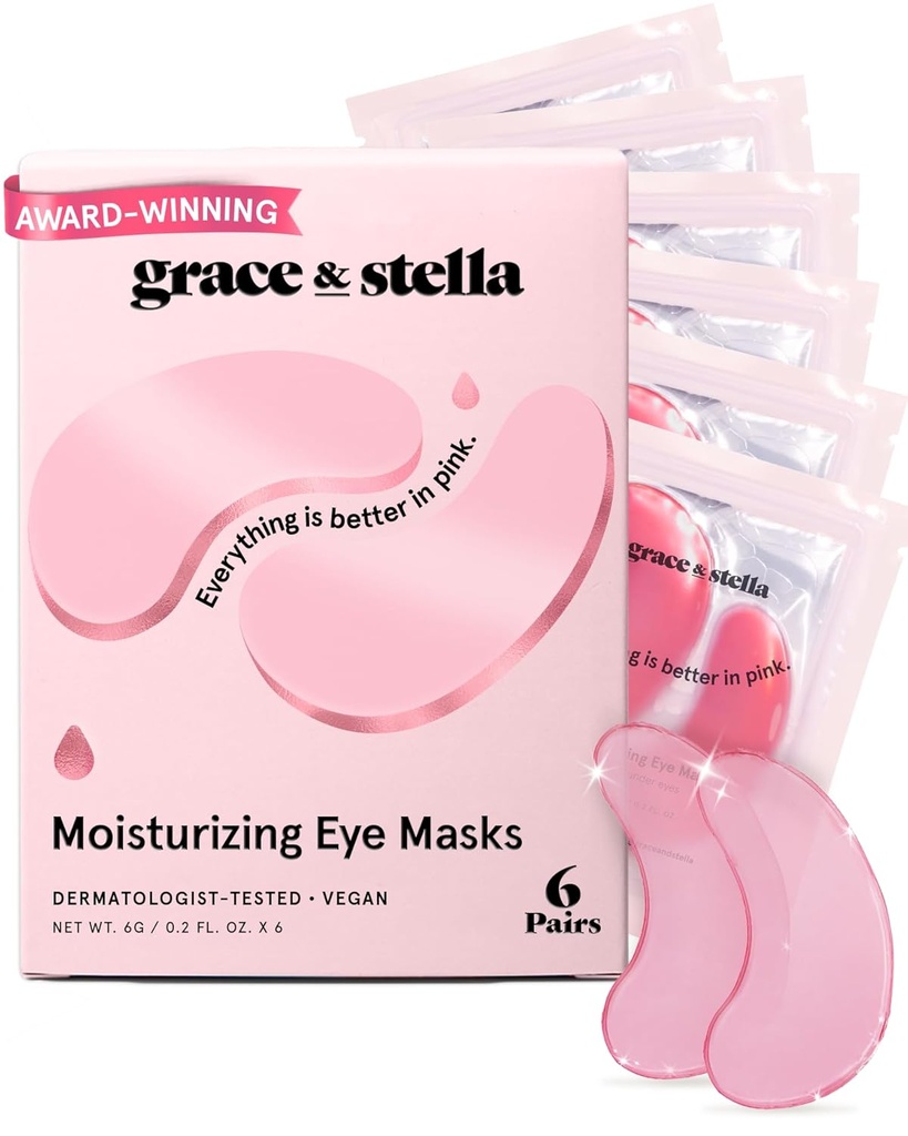 grace & stella Award Ganhando Sob Máscara de Olho - Reduzir círculos escuros, Olhos Puffy, Sacos Undereye, rugas - Gel Sob Patches Olho - Presentes para a mãe - Vegan Cruelty-Free Self Care (Pink, 6 pares)