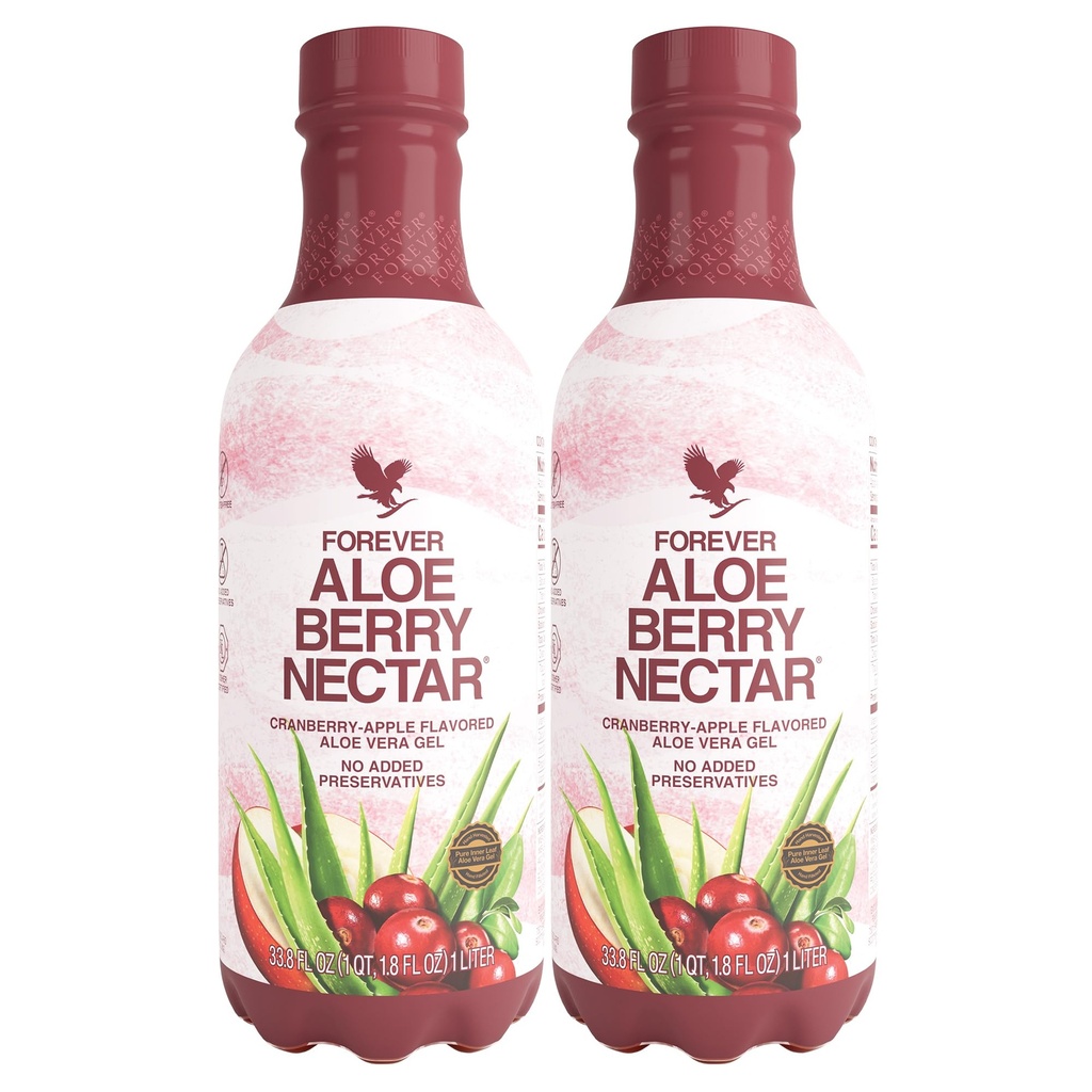 Viver para sempre - Aloe Berry Nectar - 90,7% Pure Aloe Vera Gel com cranberries e maçãs - Sem conservantes - 1L (Pack of 2)