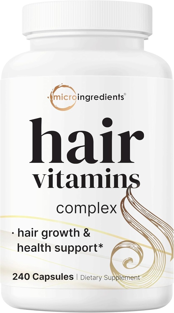Micro Ingredientes Vitaminas de crescimento do cabelo para mulheres e homens, 240 Cápsulas Fórmula 14-em-1 com Biotina, Colágeno, Queratina, Serra Palmetto & Mais □ Mais espessa, Fuller, Nurishes Thinning & Loss Hair Support