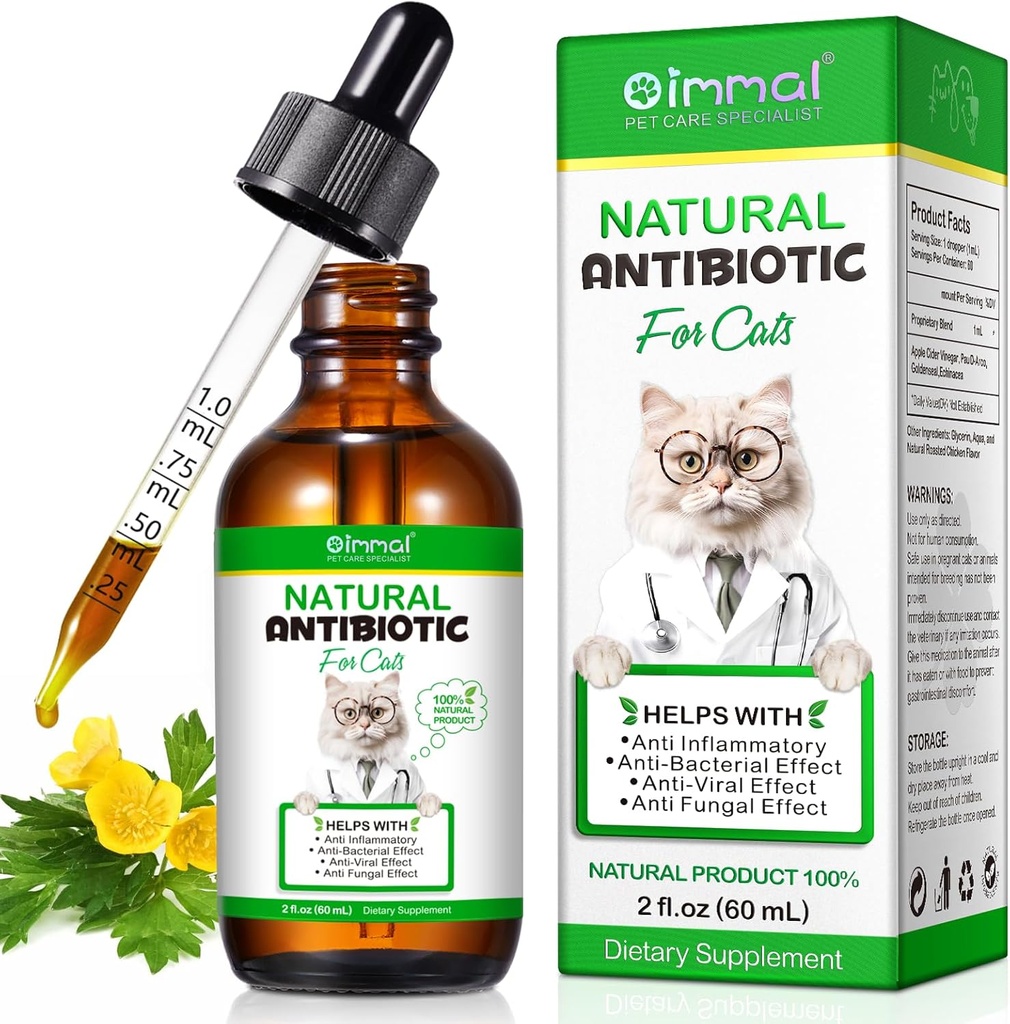 Antibióticos para gatos, Antibióticos Premium Gato Suplemen, Antibiótico Natural para gatos, Suplementos de animais de estimação, Antibióticos de gato Suporta Imune & Alergia de Gatos Alívio, Gatos Multivitamin - 2 Fl Oz / 60ML
