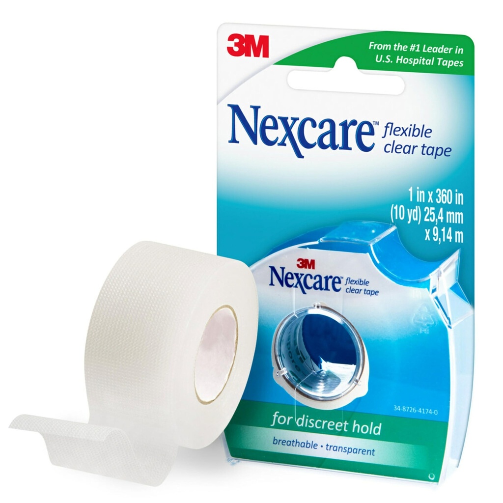 Nexcare Fita transparente transparente, Fita médica transparente, Vestidos seguros e tubo de cateter - 1 em x 10 Yds, 1 rolo de fita