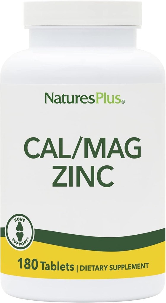 NaturesPlus Cal/Mag/Zinc - 1.000 mg Cálcio, 500 mg Magnésio, 75 mg Zinco - 180 Comprimidos Vegetarianos - Multi Suplemento Mineral, Suporta Saúde Óssea, Coração e Imune - Sem Glúten - 45 Servimentos