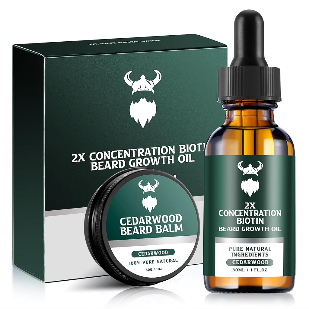 Kit de crescimento de barba - Biotina de concentração 2X para homens, Argan Natural, Óleos e Vitaminas Jojoba (Cedarwood)