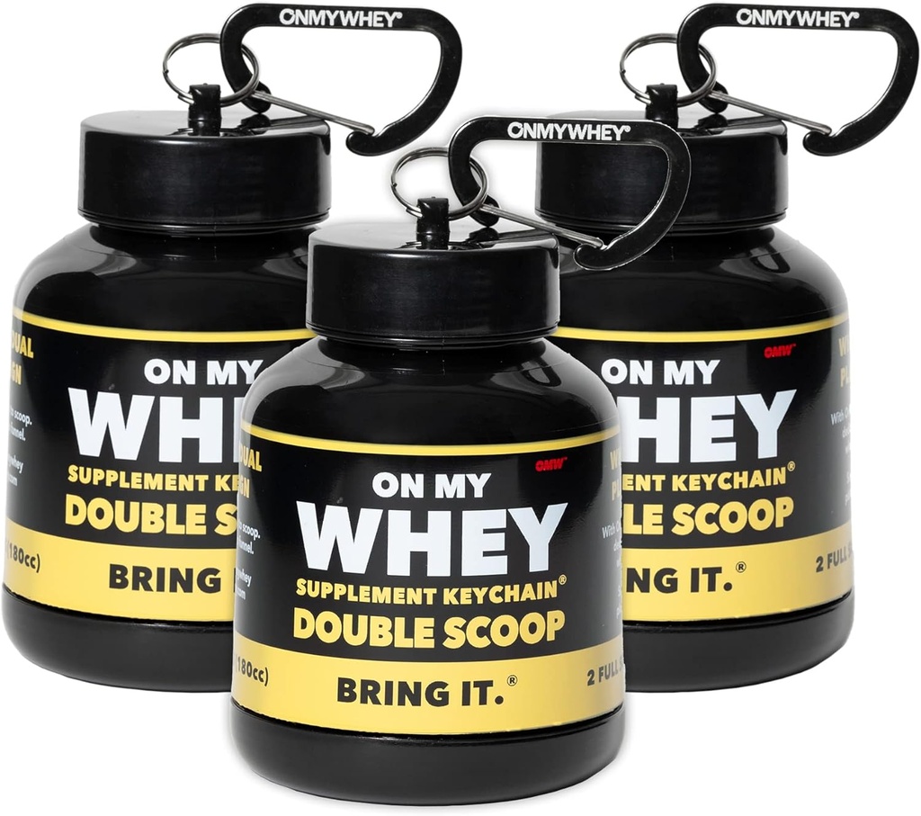 ONMYWHEY Protein Powder Container para ir - Funil de garrafa de água de viagem para misturas, recipiente pré-treino portátil Suplemento & Funis Dispenser, Mini pré-treino Suplementos Suporte Keychain Garrafas