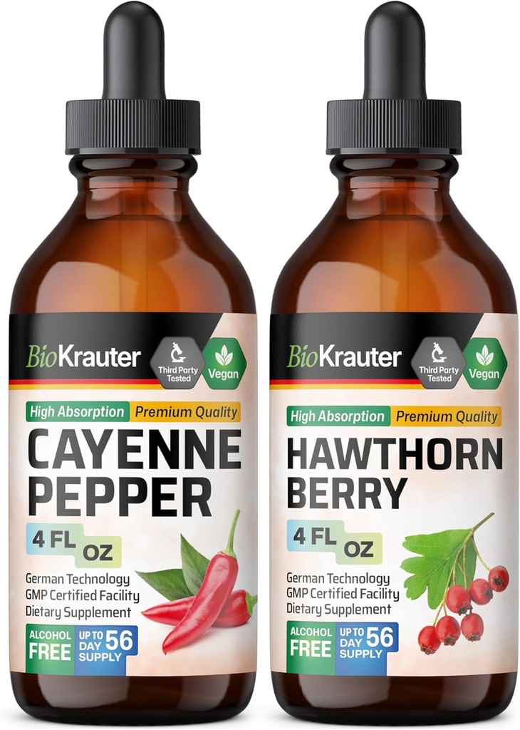 BIO KRAUTER Cayenne Tintura 4 Fl. Oz. & Hawthorn Berry Tintura 4 Fl. Oz.