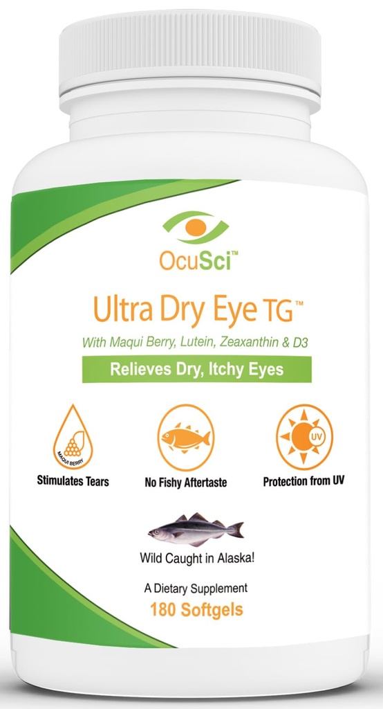 Formulado para ajudar a aliviar os olhos secos, comichões - 1700mg Triglicérido Omega-3 + EPA & DHA, Lutein, Zeaxantina, B12, D3-60 Servões (Ultra Dry Eye, UDETG - 2 Mês)