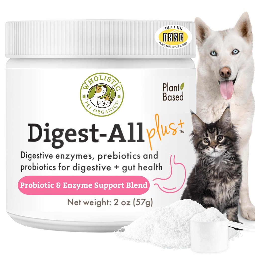 Orgânicos para cães com Enzimas Digestivas e Fibra Prebiótica - 2 Oz - Gato diário & Probióticos para Saúde Digestiva, Anti Diarréia & Suporte Gut - Suplemento de Pó Natural