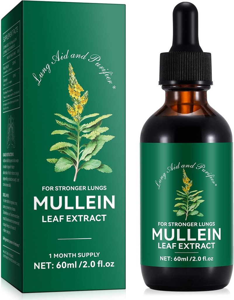 Genéricos Mullein Leaf Extract - Lung Aid & Purifier - Suporte Respiratório & Gentle Lung Cleanse - Respiração saudável - Natural & Safe - Absorção Rápida - Vegetariano - 60ml, 1 mês de fornecimento