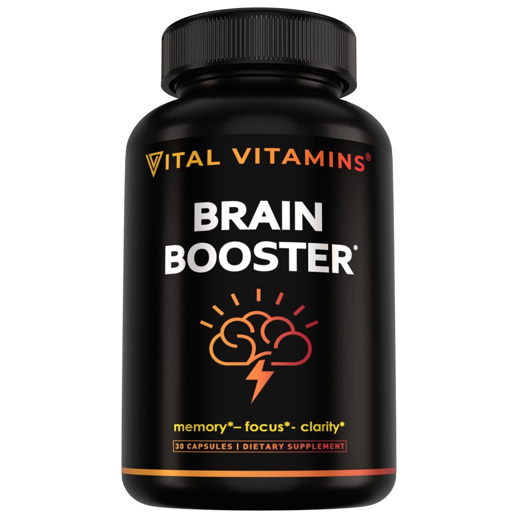 Vitaminas Vitais Suplementos Cerebrais com Bacopa Monnieri - para Memória e Foco - Nootropic Brain Booster - Suporte sem cafeína para Adultos e Idosos - Não-GMO, 30 dias de fornecimento, 30 cápsulas