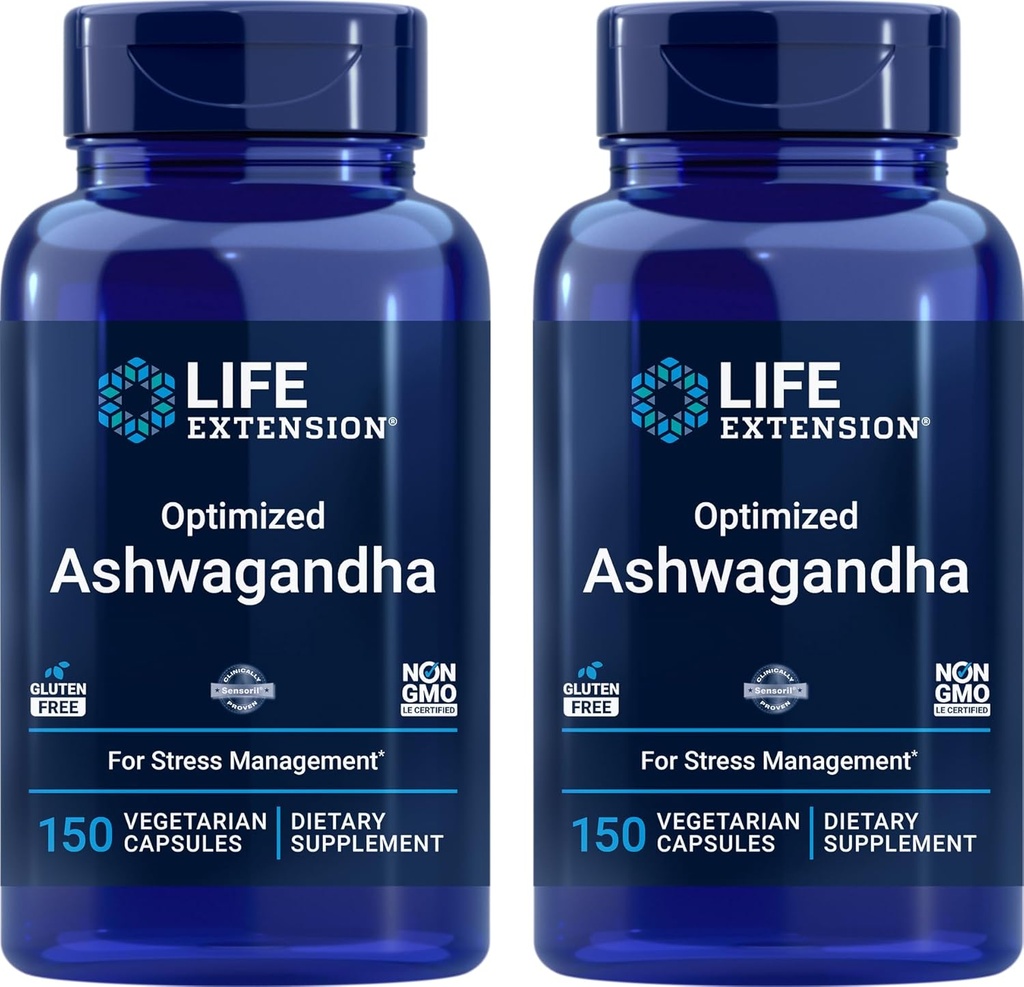 Extensão de vida Optimized Ashwagandha, 150 Veg Caps (Pack of 2) - Não-GMO, Gluten Free, Cápsulas Vegetarianas