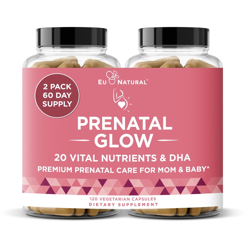 Vitaminas pré-natais brilhantes para as mulheres – 20-em-1 Nutrientes vitais para gravidez saudável e desenvolvimento fetal – Ácido Fólico & Vegan DHA para o crescimento do bebê e uma gravidez confortável – 120 cápsulas nutritivas
